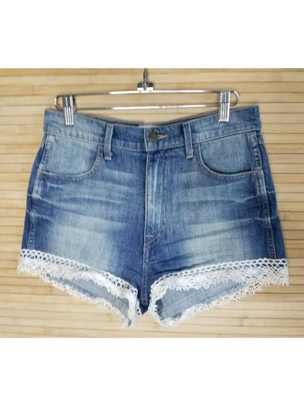 Wildfox Jean Denim Shorts Mid Rise "Shabby lace in hand me down wash" SZ 27